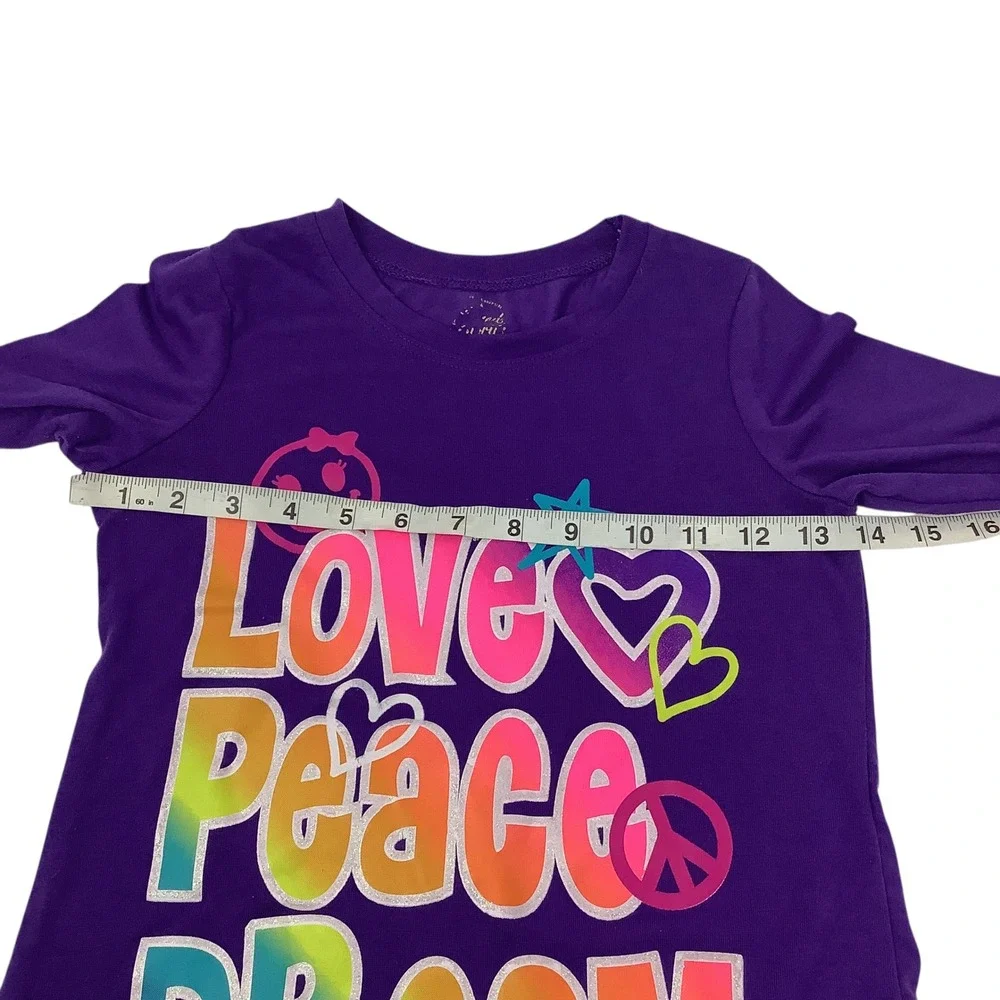 Girls Purple‎ Long Sleeve Love Peace Dream Graphic Casual Shirt Size M 7-8
